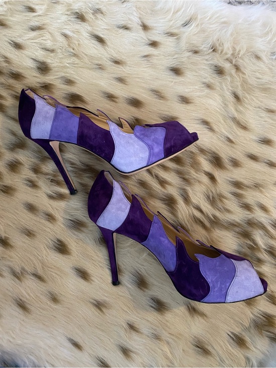 Gianmarco Lorenzi Shoes - Purple Patchwork Suede Peep-Toe Stiletto Heels 37